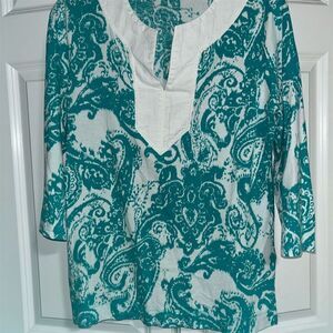 Lauren Ralph Lauren Women's L Teal Paisley V-Neck Tunic Top - Casual